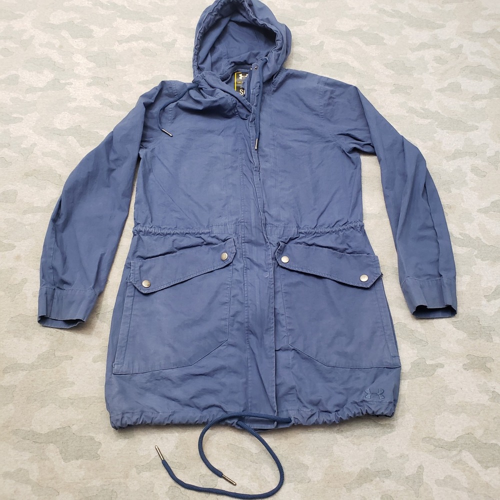 Under Armour UA Storm Jacket Womens Small Blue Parka Hooded Lightweight Outdoors